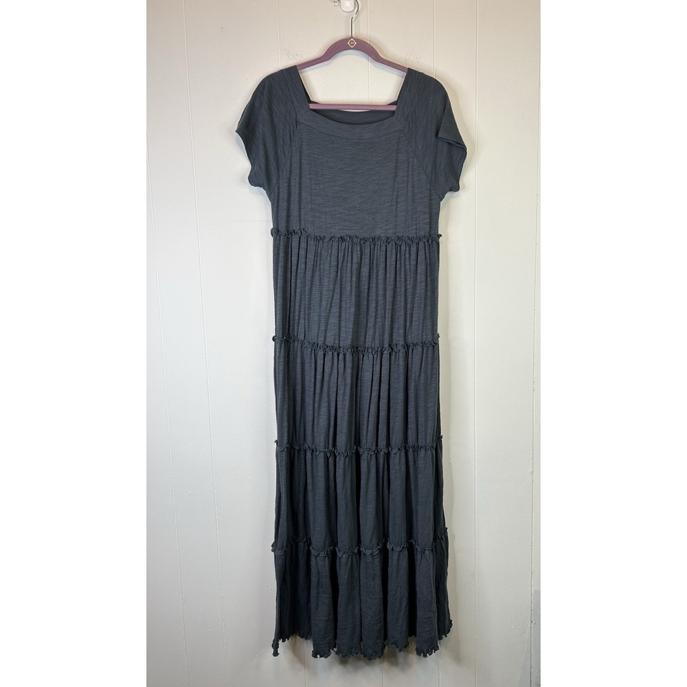 Natural Life Women's Size Small Tiered Maxi Dress Blue Short Sleeve 251